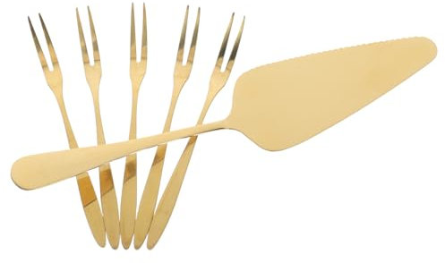 ABOOFAN 1ensemble Set De Service à Gâteau Acier Inoxydable Avec Cinq Fourchettes Dorées Pour Desserts Et Fruits Ustensiles Réutilisables Pour Mariages Et Fêtes