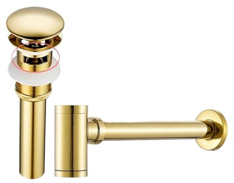 MWAHJU Bottle Trap Antique Bathroom Sink Bottle Trap Wash Basin Waste Pipe Kits Brass Bathroom Drain Fittings(Gold with hole)