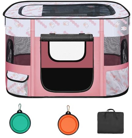 Foldable Dog Playpen Indoor,Expandable Puppy Playpen,Portable Pet Playpen for Small Animals,Waterproof Exercise Kennel Tent Crate for Travel,Camping, Home & Outdoor Use (M 31L x 22W x 21H, Pink)