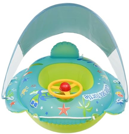 Sghtil Flotador para bebé - Flotador para bebé con protección solar, diseño de dibujos animados, PVC, protección solar, cojín de baño inflable, juguete para niñas de 1 a 4 años, verano