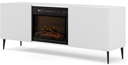Homlando Armario de TV con chimenea eléctrica, moderna mesa de televisión con puertas push to abiertas para el salón, 170 x 42 x 63 cm, color blanco mate Ravenna 2D