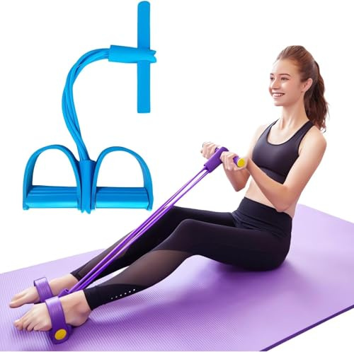 Bandas de resistencia para fitness, con pedal de 4 tubos, extractor de tobillo 2026, bandas de ejercicio con asas, bandas de entrenamiento de estiramiento para mujeres y hombres (azul)