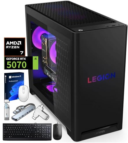 Lenovo Legion Tower 5 Gaming Desktop Computer, NVIDIA RTX 5070 12GB GDDR7, AMD Ryzen 7 7700X (Up to 5.4GHz), 64GB DDR5, 2TB SSD, WiFi 6E, BT5.3, Windows 11 Pro, KB & Mouse Set, Accessories