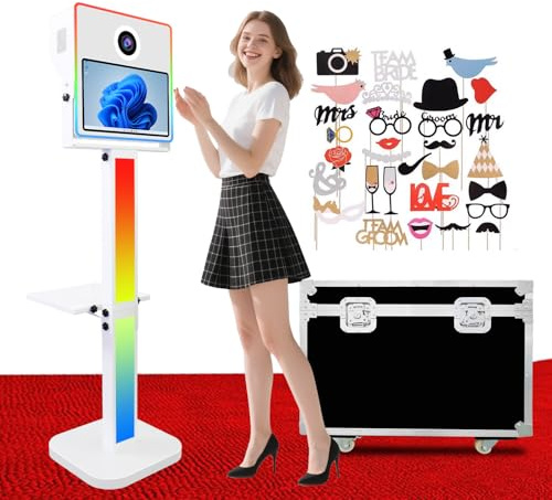 Multipurpose-Photo Booth Maschine mit 15.6 Zoll Touchscreen, Selbstporträt-Zauber Spiegel DSLR Fotokabine, Foto-Box zum Teilen, Hochzeit (White, 15.6Inch)