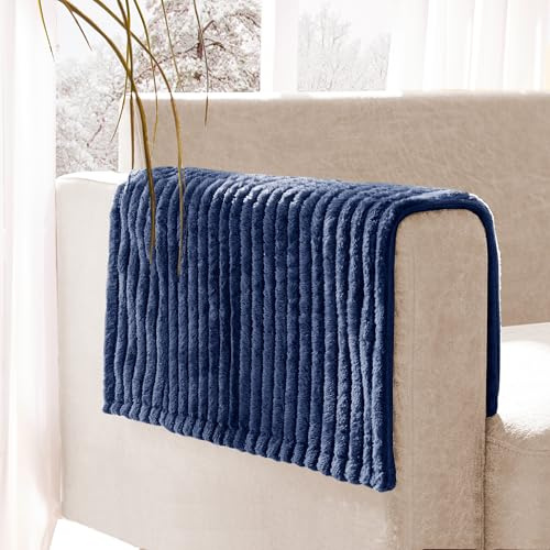 Meider 100% Waterproof Couch Arm Covers 2pcs, Fuzzy Chair Arm Covers Thick Soft Recliner Chair Armrest Protectors, Non-Slip Couch Armrest Cover Pet mats for Sofa (Navy Blue, 22 x 22 2 Pack)