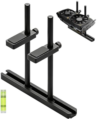 VEGOATY GPU-fäste med nivå: Höjdjusterbara grafikkort stöd två stödstänger, förhindrar GPU-droppande grafikkortshållare för datorkomponenter, aluminium (128 mm)