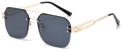 Long Keeper Pilot Sunglasses for Men Women Rimless Square Sunglasses Double Bridge Metal Tinted Sun Glasses UV400 Protection Aviation Vintage Shades