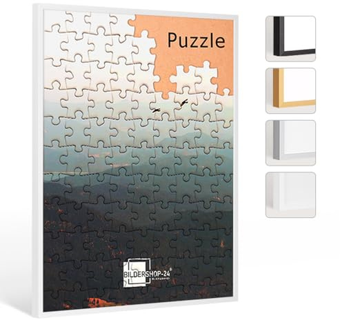 Bildershop-24 Puzzlerahmen Milano Aluminium Weiß (matt) 48x68cm (ca. 500-1000 Teile) ANTIREFLEX Entspiegelt