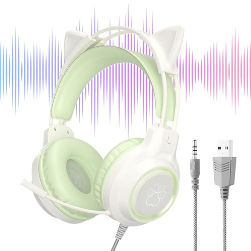 Nuyhgtr Cuffie da gioco cablate con cancellazione del rumore con luce, cuffie da gioco cablate per PC, per ascoltare musica, telefonate, studiare, casa, dormitorio, appartamento, ragazze, donne