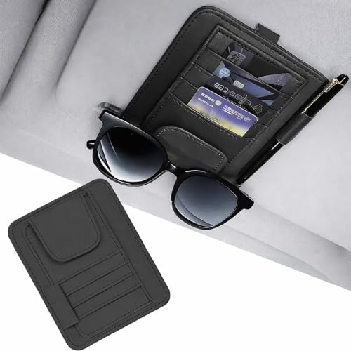 Bamyli 1 Stück Auto Sonnenblende Organizer, Multifunktionaler Leder Clip für Sonnenbrille, Karten, Visitenkarten, Stifte, Fahrkarten und Kleingeld – Sonnenbrillenhalter Auto