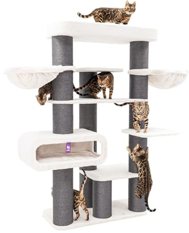 Petrebels Maine Coon Kratzbaum XXL Norwegian 198 cm hoch, Design Kratzbaum für große Katzen, Farbe Off-White