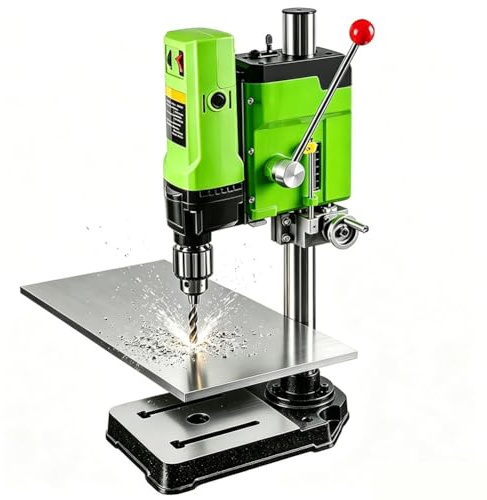 Trapano a Colonna da Banco Elettrico, Precisione Trapano da Tavolo, Selettore a 6 Velocità Regolabili, Mandrino 1,5~13 Mm, Max 2800 Giri/Min, Per Metallo, Legno