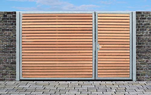 Einfahrtstor Qas Tor Holztor Gartentor Hoftor Verzinkt mit Pfosten & Holzfüllung 2-flügelig 400cm x 180cm