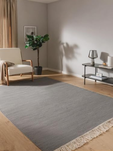 benuta Pop Wollteppich Liv - Grau 140x200 cm - Wolle handgewebt - Rechteckig & im Style: Uni, Hygge & Cozy, Minimalistisch, Natural - Pflegeleicht für Wohnzimmer Schlafzimmer