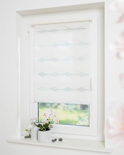 DECOLIA by Garesa Duo Rollo - Doppelrollo Klemmfix ohne Bohren 80 x 210 cm, Weiß Wellendesign - Fenster Sichtschutz und Lichtschutz, Mit Kettenzug