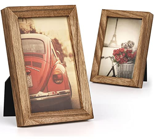 Emfogo 4x6 Picture Frames Photo Display for Tabletop Display Wall Mount Solid Wood High Definition Glass Photo Frame Pack of 2