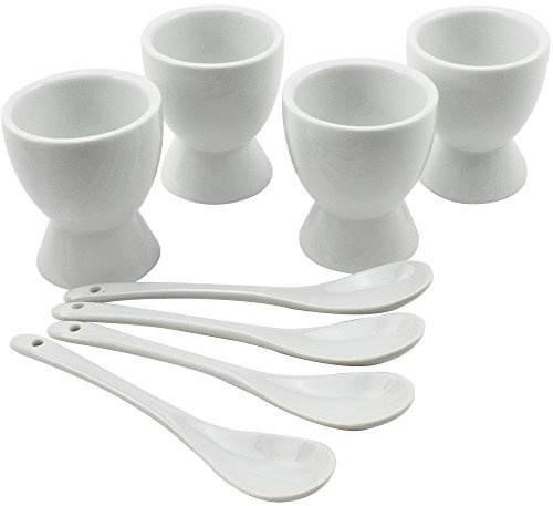 com-four® 8-teiliges Eierbecher-Set aus Porzellan - Eierbecher und Löffeln in weiß - Küchenzubehör (08-teilig)