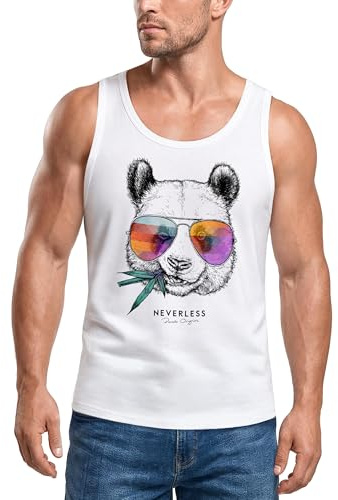 Neverless® Herren Tank-Top Panda Bär Aufdruck Tiermotiv mit Sonnenbrille Fashion Streetstyle Muskelshirt Muscle Shirt