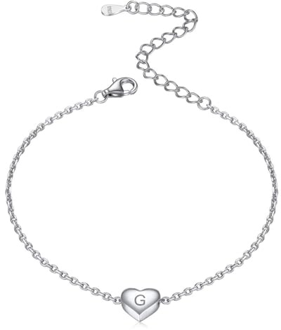 ChicSilver 925 Silber Alphabet 16cm Armband mit Herzanhänger A-Z 26 Buchstabe Sommer Armbänder mit Geschenkbox für Damen und mädchen