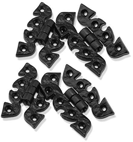 XFORT® 2 Pairs Black Butterfly Hinges With Rustic Ornate Design, Cabinet and Cupboard Hinge, Small Decorative Antique Door Furniture