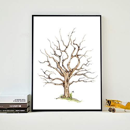 N / A Impressions décoratives sur Toile Empreinte Digitale Arbre généalogique Toile Peinture Livre d'or bébé Douche Mariage Anniversaire Cadeau invité Signature Livre Imprime affiche-50x70cm