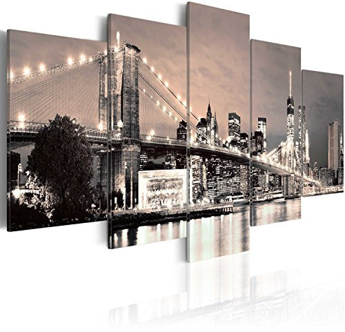 murando - Akustikbild New York 5 tlg - Bilder Akustikschaum Schallschutz Wand Deko Kunst Akustikpaneele Wandpaneele Schalldämmung Wandbild Schallabsorber Akustikplatten City Brooklyn Bridge Brücke