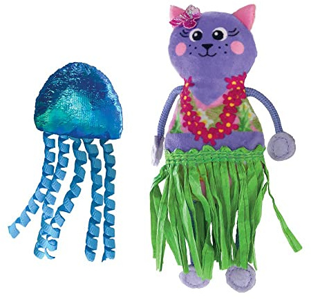 KONG Tropics Hula Katzenspielzeug (Hula Cat & Qualle), 2 Stück