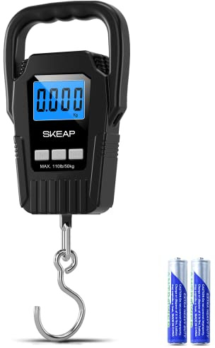 SKEAP Digital Fish Scale Hanging Scale Fishing Scale, 110lb/50kg Luggage Scale,Fish Weighing Scale, Upgrade Large Handle & Backlit LCD Display, Postal Scale,Black,Fishing Gifts for Men,Black