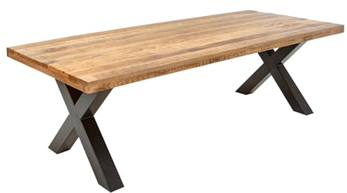 Riess Ambiente Esstisch Iron Craft 240cm - schwarz Natur - Mangoholz | 12 Sitzplätze, massiv, langlebig, stabile Konstruktion, robust, Industrial Design, höhenverstellbaren Füße, Eisengestell