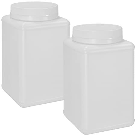 Bote de plástico con tapa. Color blanco opaco. 1,5 litros de capacidad. Cierre hermético a rosca. Apto uso alimentario. 2 Unidades.