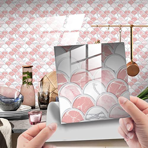 Fliesenaufkleber Rosa Weißer Marmor Küchenrückwand Folie 3d Fliesenaufkleber Bad PVC Klebefliesen Wasserdicht Selbstklebende Fliesen Leicht zu Schrubben Klebefliesen Boden25 Stück(20X20cm)