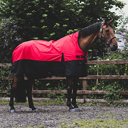 Equitack 1200D Winterdecke Pferd, 155cm | 100g Highneck Regendecke Pferd mit Fleece | wasserdichte Outdoordecke Pferd |Rot/Schwarz