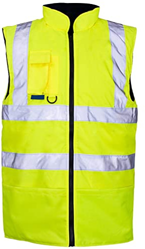 Stormway Mens Hi Vis Visibility Reversible Reflective Bodywarmer Fleece Lined Safety Workwear Gilet Vest (Yellow, XL)
