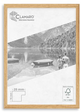 CLAMARO Bilderrahmen Collage 20, 46x60 cm, Eiche Catania, MDF Holzrahmen | Acrylglasscheibe, HDF Rückwand, Metall Zackenaufhänger, handgefertigt in Deutschland, für Fotos und Urkunden