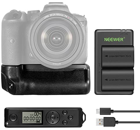 NEEWER Vertikaler Ersatz Batteriegriff für BG-R10 mit 2,4G Fernbedienung, 2 Stücke 2250mAh LP-E6/LP-E6N/LP-E6NH Akkus und USB Batterieladegerät, kompatibel mit Canon EOS R5 R5C R6 R6 Mark II
