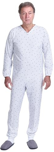 FERRUCCI COMFORT Schlafanzug aus frischer Baumwolle für ältere Menschen, langärmelig, Rücken- und Beinabschluss, Inkontinenz, Alzheimer, Made in Italy