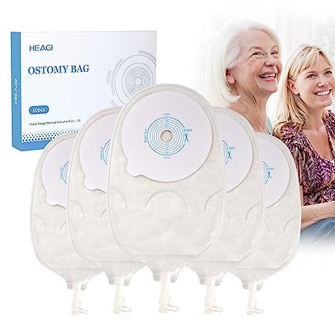 10 pcs de sacs d'urostomie, poche d'urostomie jetable à une seule pièce avec valve de drainage, sac de drainage anti-reflux pour les soins de stomie après iléostomie colostomie, coupe à la taille 45mm