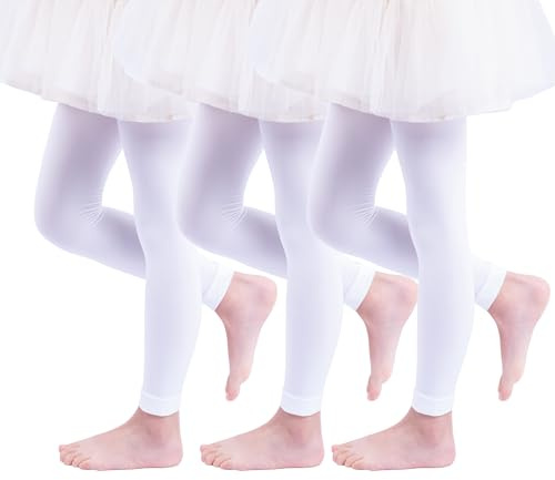Paralinda 3 Pairs Girl's Microfiber Footless Tights, Girls Dance Tights Footless (White, 2-4)