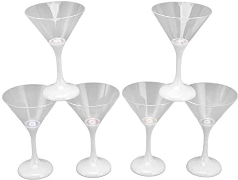 Plastic Martini Glasses, 6Pcs LED Light Up Flashing Martini Cocktail Glasses 210ml with Stem Party Prop Glow Cup, Home & Kitchen