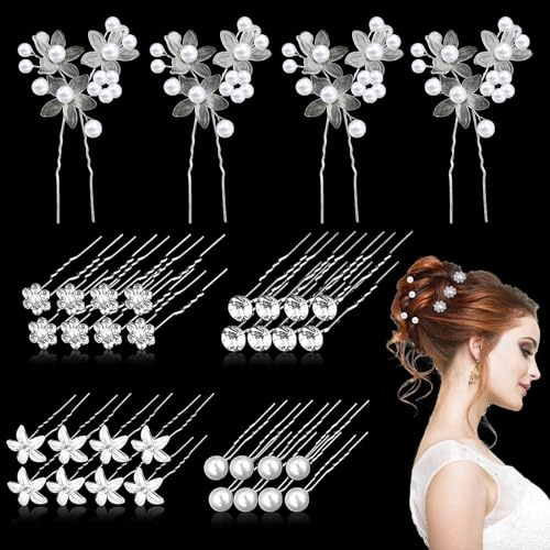36pcs Épingles À Cheveux De Mariée en Strass,Pince Cheveux Mariage Fleurs en forme de U,Perle Fleur Cristal Strass Pinces À Cheveux Demoiselle D'honneur Cheveux Accessoires pour Femmes(5 styles)…
