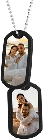 MeMeDIY Personalisiert Anhänger Halskette Foto/Text Lasergravur Edelstahl Militärischen Erkennungsmarken Kette Personalisierte Dog Tag Anhänger Geschenk für Männer Frauen -B1