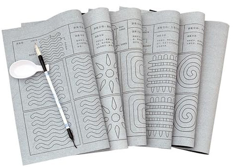 XCSJ 8 Pcs Pinceau De Calligraphie Chinoise Kanji Japonais Sumi Ensemble Avec 6 Papier De Tissu d'Écriture d'Eau,1 Brosse Chinoise Pinceau De Calligraphie,1 Bol d'Eau, Pour Débutant, Étudiants (A)