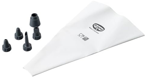 Dr. Oetker Manga Pastelera, Manga de Algodón Resistente al Desgarro, Resistente a Altas Temperaturas hasta 100ºC, Incluye 4 Boquillas de Plástico Intercambiables, Apto para Lavavajillas