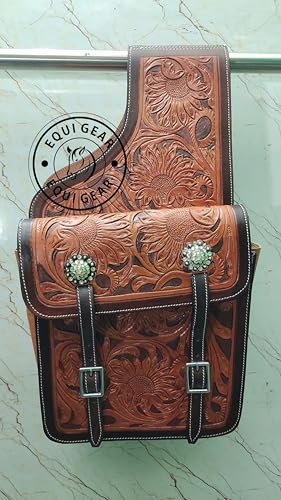 EQUIGEAR Western-Leder-Satteltasche für Pferde | Reitvergnügen Wanderritt geeignet für Reiten und Fassrennen | Satteltasche mit verstellbarem Riemen GRÖSSE: 10X10X3 SA-66