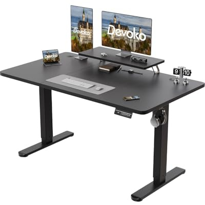 Devoko Höhenverstellbarer Schreibtisch Elektrisch mit Monitorständer, Schreibtisch Höhenverstellbar Elektrisch mit 2 Höhen Memory-Steuerung, Ergonomisches Sitz-Stehpult (Schwarz, 140 x 60 cm)