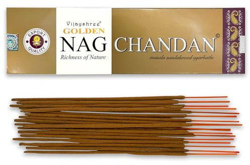 Bastoncini di incenso Vijayshree Golden Nag Chandan - 100 g - 5 Confezioni da 20 g (70-90 bastoncini) - Aromaterapia - Meditazione - Yoga - Packaging EcoFriendly