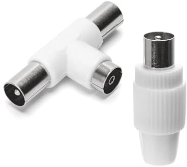 Conector de Antena de TV, 2 Unidades, 2 Clavijas, Color Blanco, para conexión y Mejora de señal de televisión.