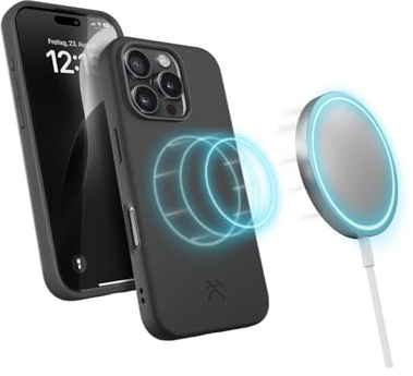Woodcessories - BioCase, Magnetische Handyhülle für iPhone 16 Pro kompatibel mit MagSafe, Hülle mit Magnet schwarz - Nachhaltig aus Pflanzen