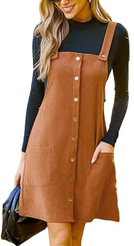 CUPSHE Damen Cord Latzkleid Quadratischer Hals Ärmellos Herbst Hosenträger Knöpfe Freizeitkleider mit Taschen Mini Dress Orange XL