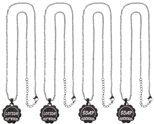 AHANDMAKER 4Pcs Lotion/Soap Tags, Stainless Steel Soap Dispenser Chain Labels Soap Bottle Labels Dispenser Set Hanging Tags for Mason Jar Decoration Kitchen Bathroom Organization, Black